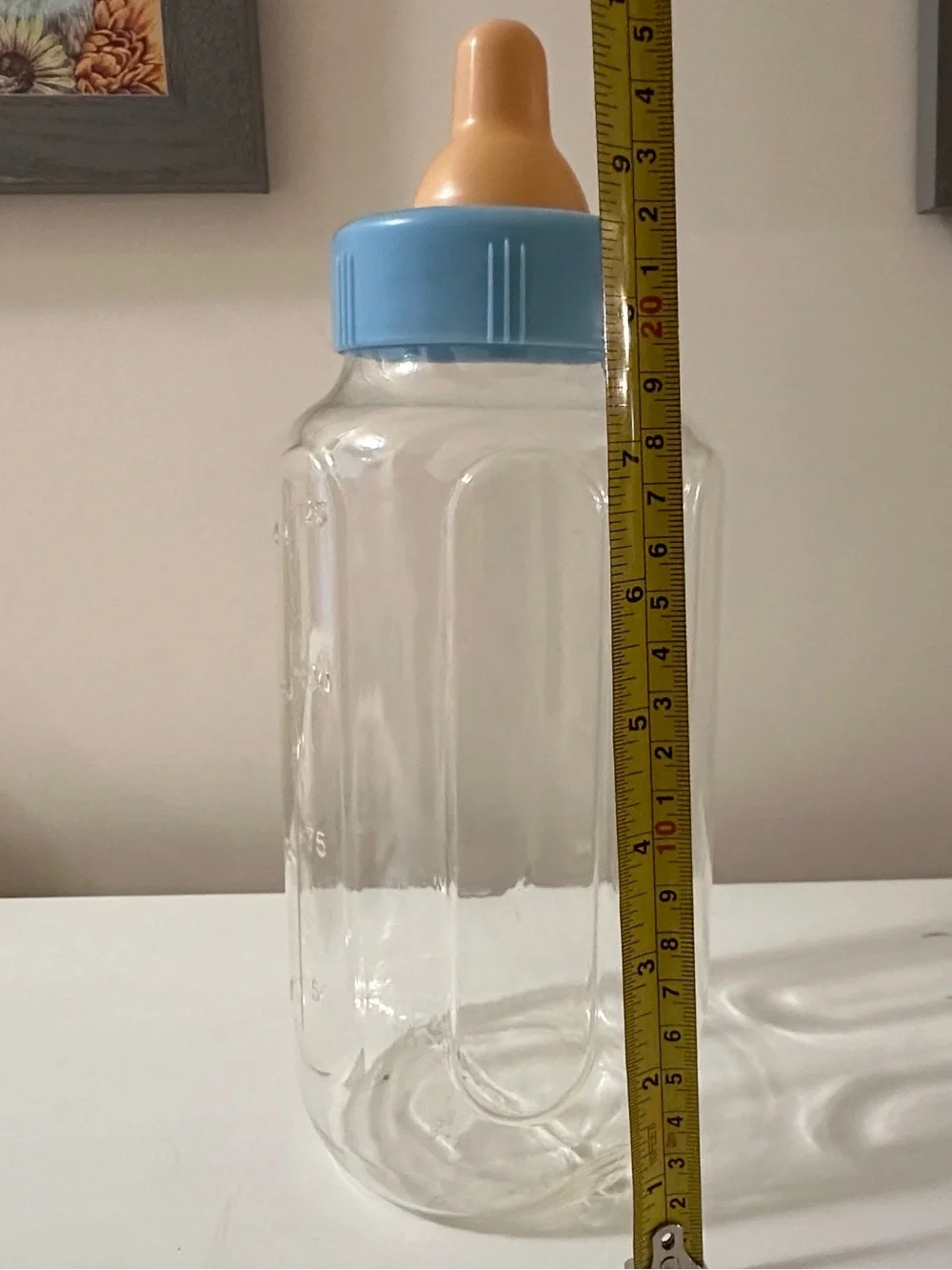 Baby Shower Decor Large Clear Bottle,  Blue Cap, Favor Prize Decoration Bank